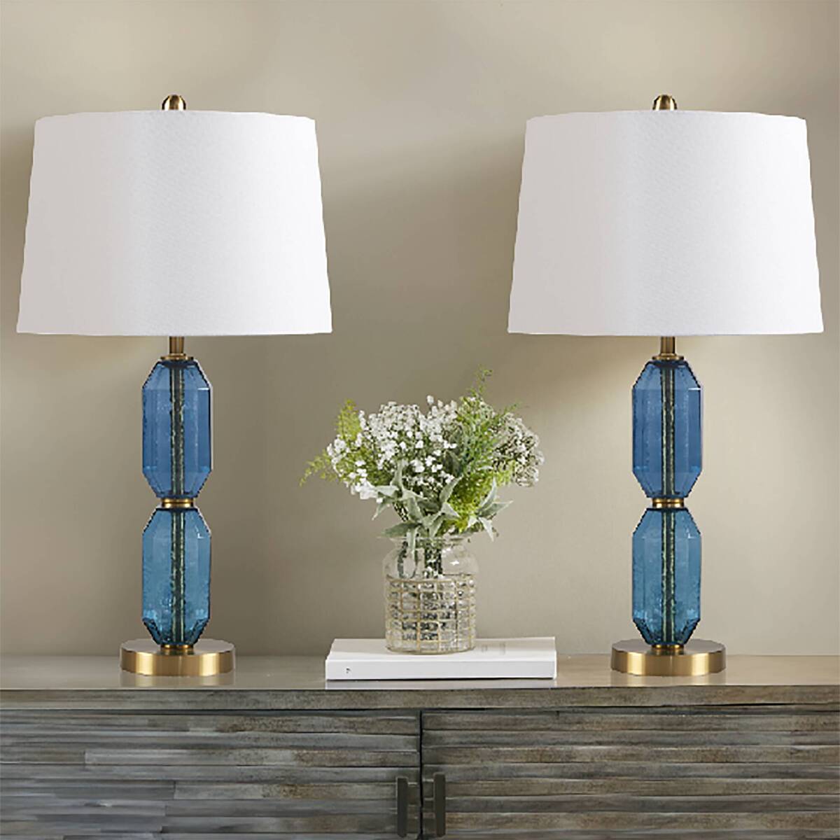 Faceted Blue Glass Table Lamp Blue See below