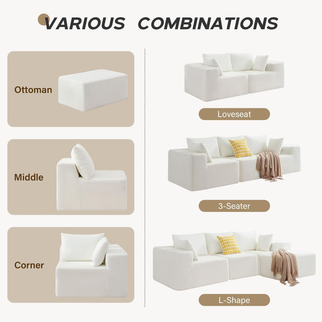 103' Modular Sectional Sofa, L Shaped Cloud Sectional Couch with Deep Seats, Modern Boneless Couch with Chaise, No Assembly Foam Couches, Upholstered Couches for Living Room & Bedroom & Game Room