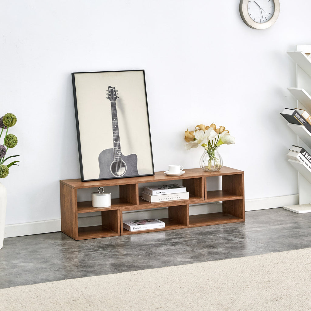 Modern 2-Piece Cube TV Stand with Open Storage, L-Shaped Design, Walnut MDF, 47.2' x 12' x 13.4'