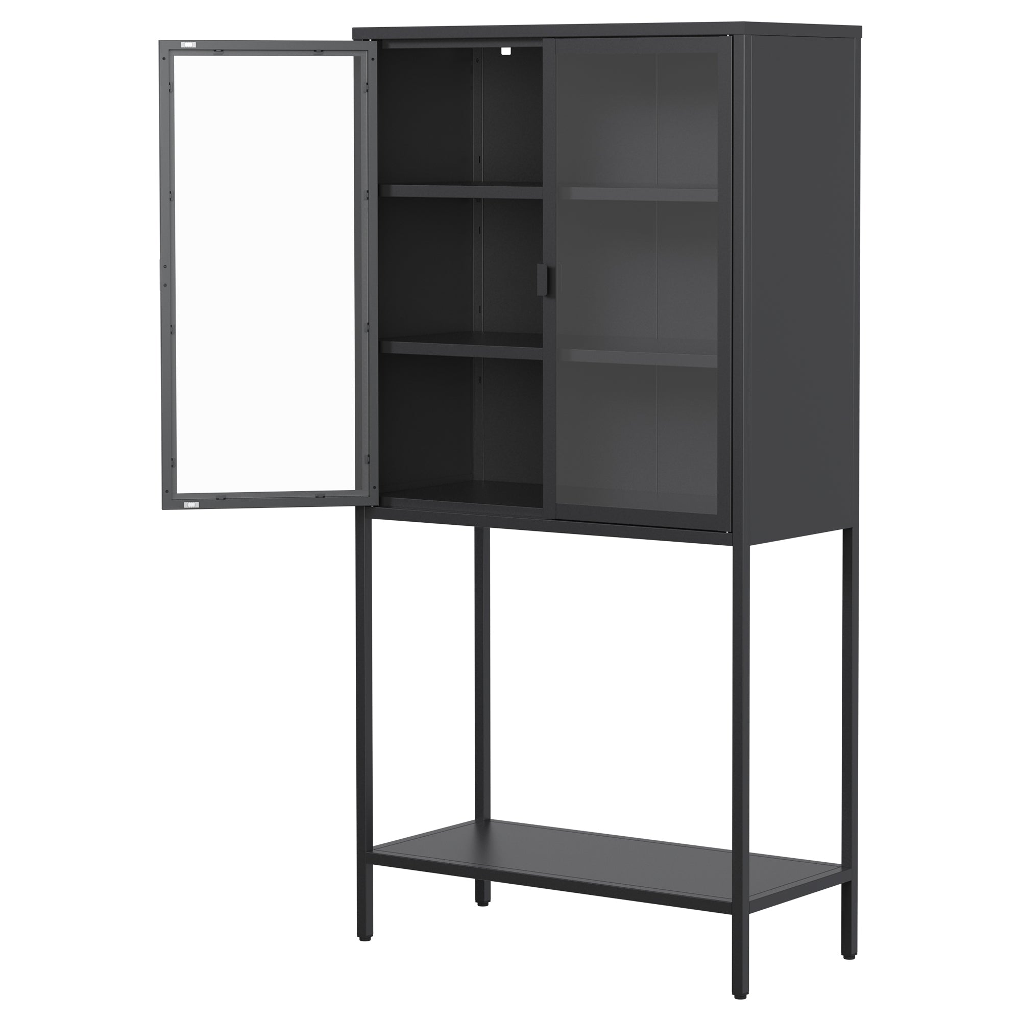 59"H Heavy Duty Metal Storage Cabinet,Sideboards & Buffet,Display Storage Cabinet with Glass Doors and 2 Adjustable Shelves, Tall Bookcase Modern Bookshelf Cabinet for Home Office, Living Room