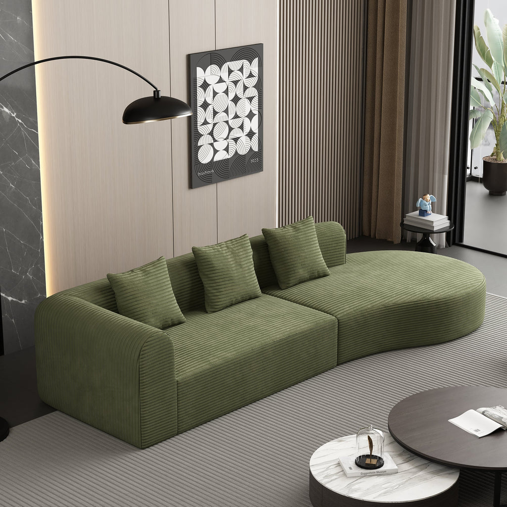 123*37 inch extra large deep modular sofa, cloud sofa 4-person sofa, can sit or lie down, living room corduroy modular sofa, no assembly required, green
