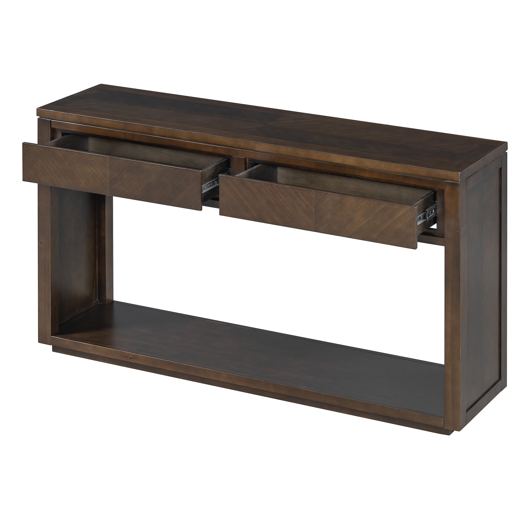 TREXM 55' Console Table, Rustic Wooden Entryway Table with Storage Drawers and Open Shelf, Elegant Sofa Table for Hallway and Living Room (Brown)