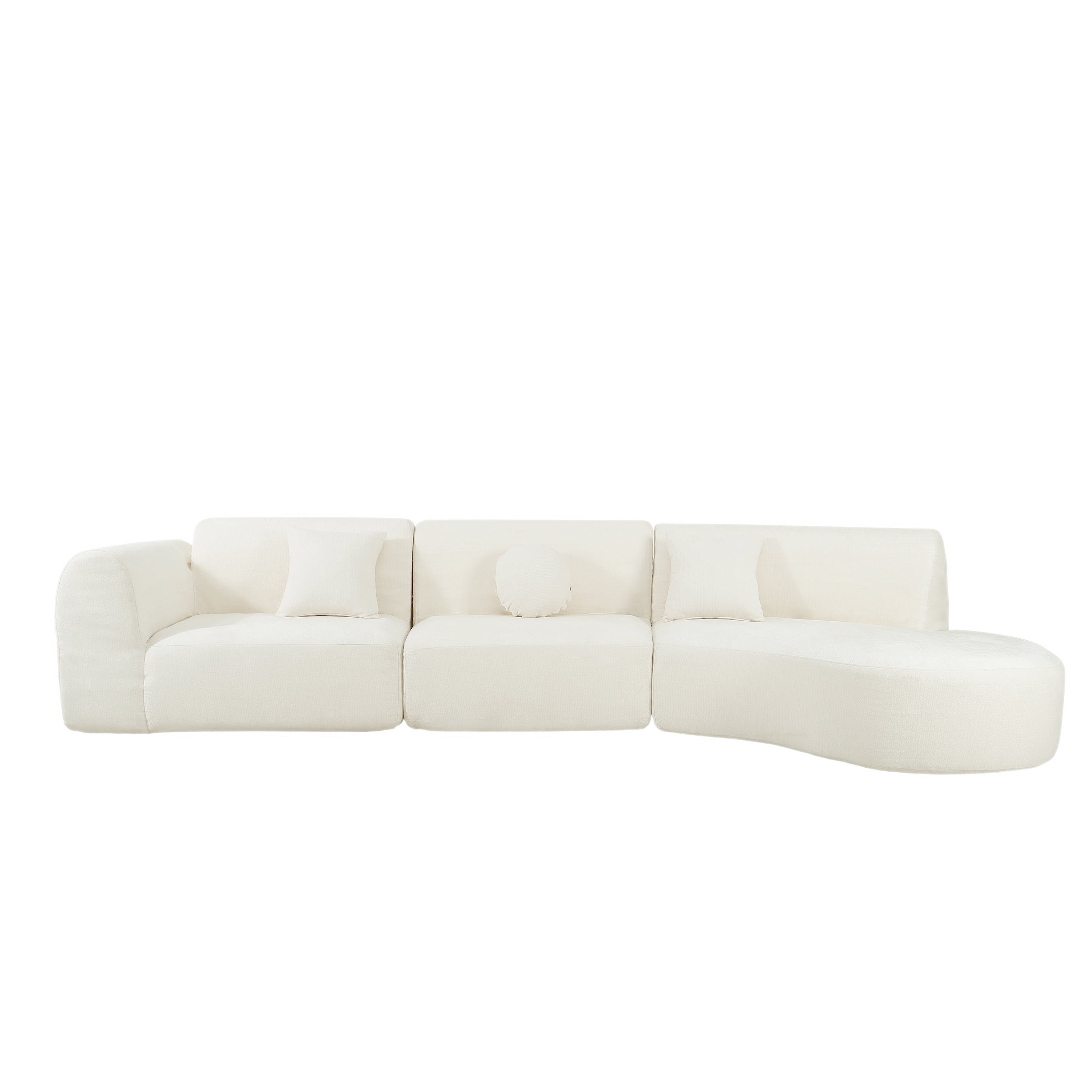 140' Modern Curved Sectional Sofa with High-Density Fully Compressed Sponge and Chaise Lounge, 3-Piece Set, Fully Assembled Right Hand Facing, Perfect for Living Room, Lounge