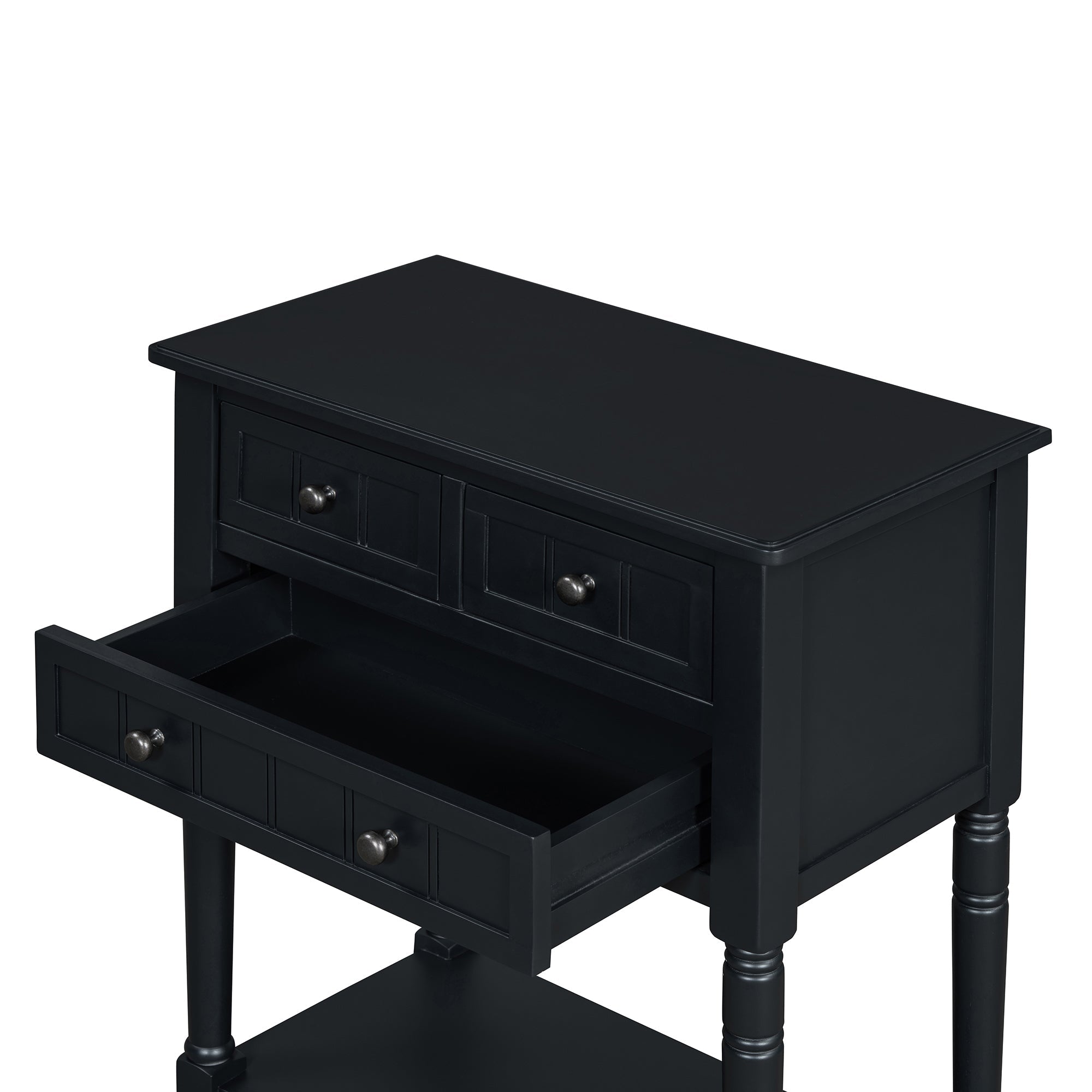 TREXM Narrow Console Table, Slim Sofa Table with Three Storage Drawers and Bottom Shelf (Black)