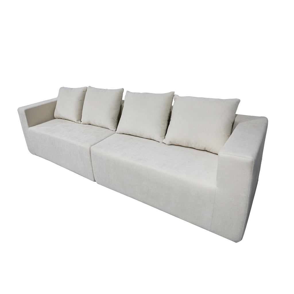 Four seater combination sofa, sofa bed, made of high-density sponge and soft linen fabric, with multiple combination methods (beige)
