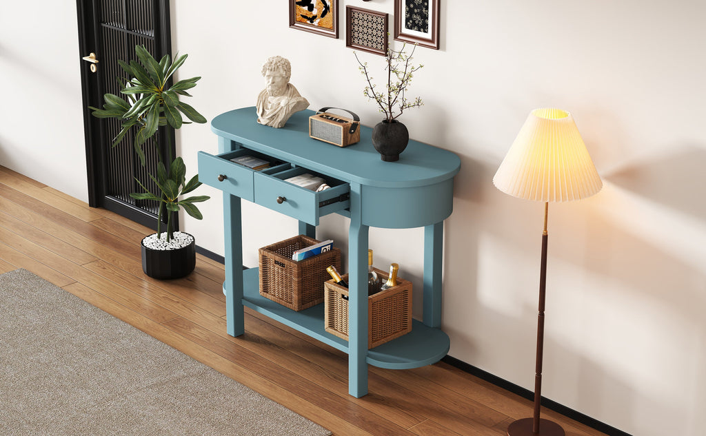 TREXM Elegant Retro Console Table with Curved Design and Smooth Glaze for Entryways, Living Rooms and hallways (Turquoise Green)