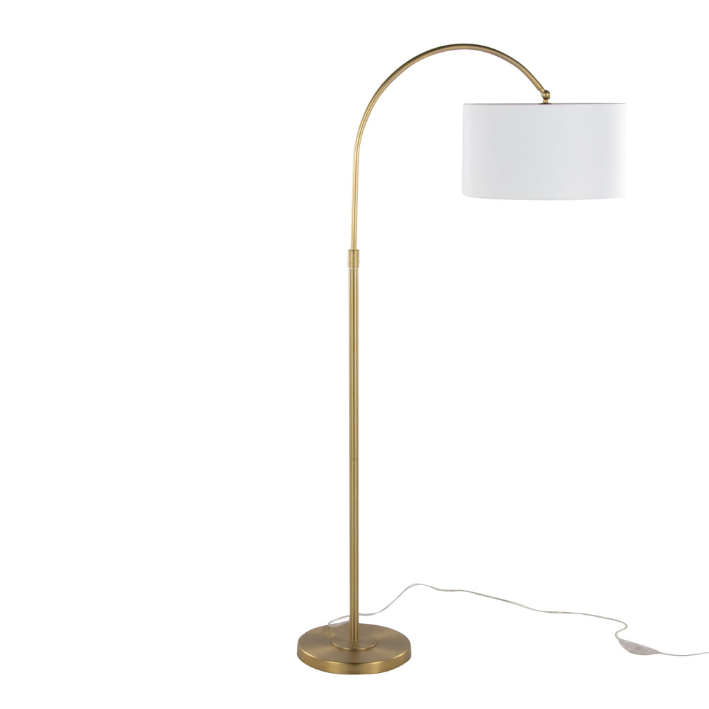Salon Reader 63' Contemporary Metal Floor Lamp in Gold Metal with White Linen Shade from Grandview Gallery by LumiSource