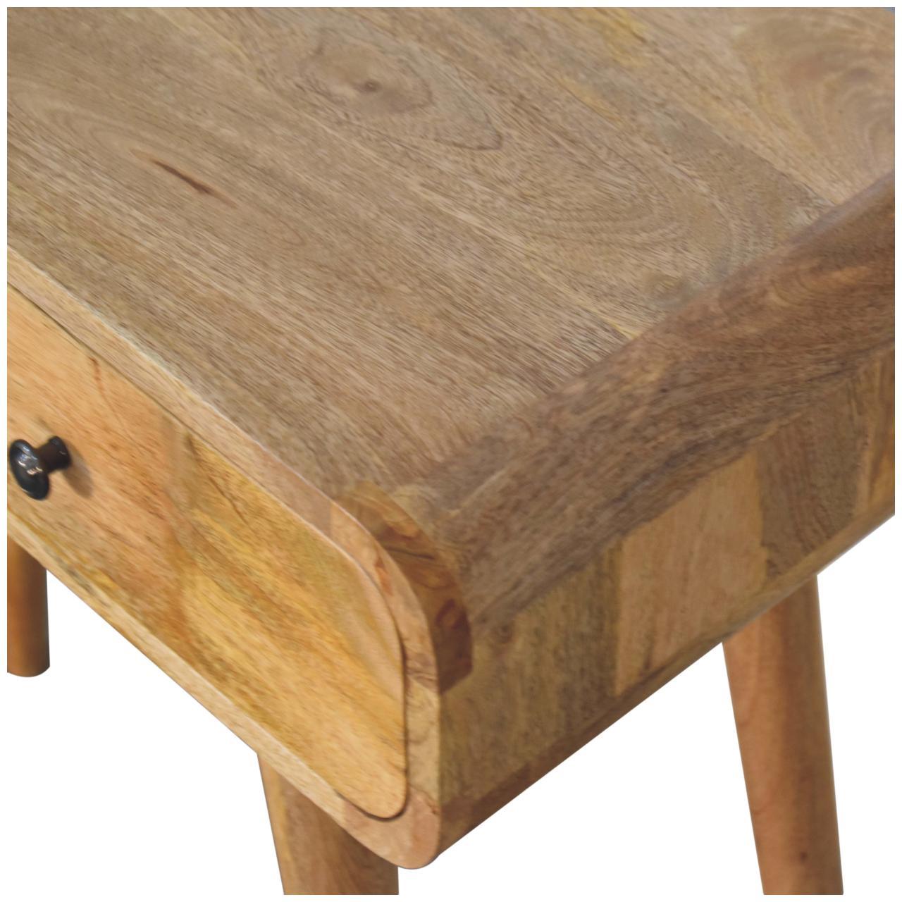 Solid Wood Oak-ish Curved Hallway Table, Artisan, 2-Drawers, Nordic Legs, Light Brown