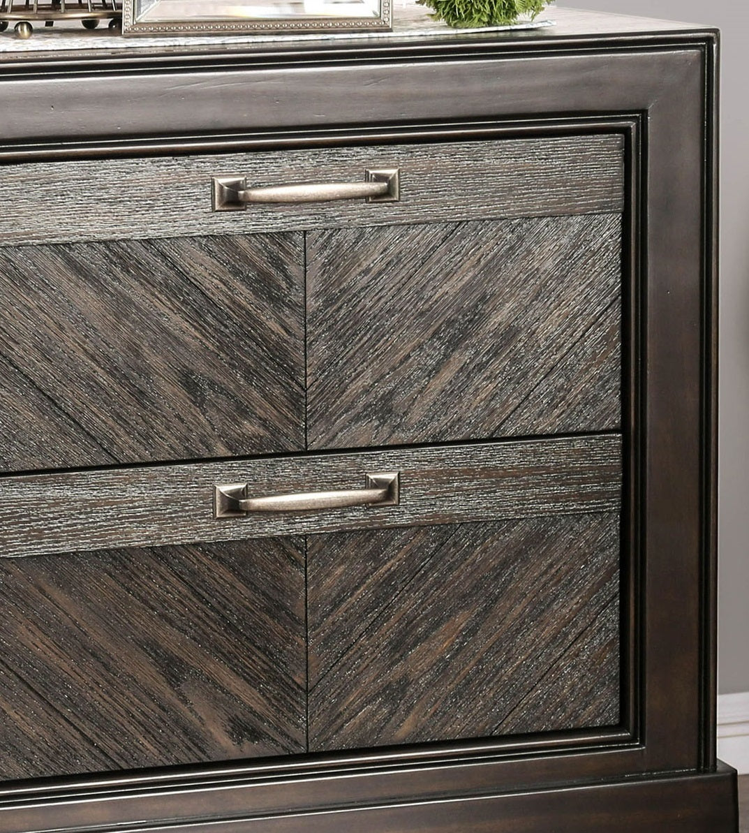 Espresso Color 1pc Nightstand V-Shape Plank Design Bedroom Furniture Bedside Table Nickel Bar Pull Solidwood 2- Storage Drawers