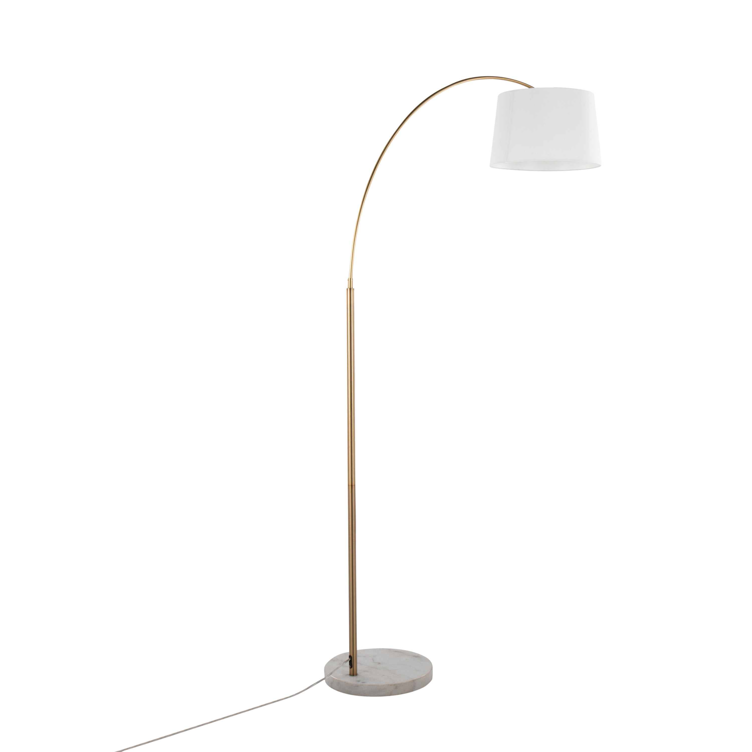 March Contemporary Floor Lamp in White Marble and Antique Brass with White Linen Shade Metal by LumiSource