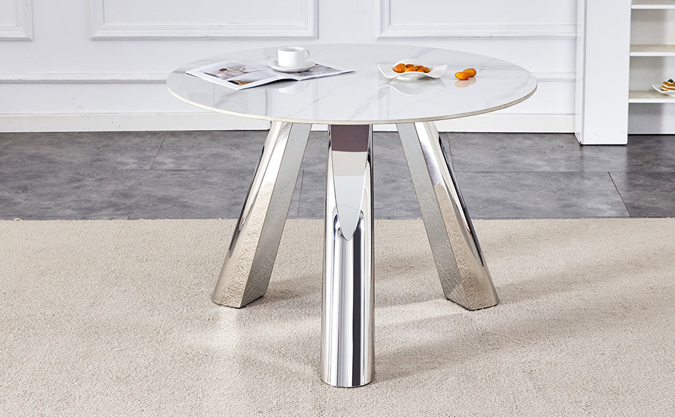 42' Luxury Sintered Stone Table: 0.45' Durable Top + 6' Steel Legs, 350lb Capacity, Stain/Heat-Resistant White/Gray Veined Surface - Modern Minimalist Design