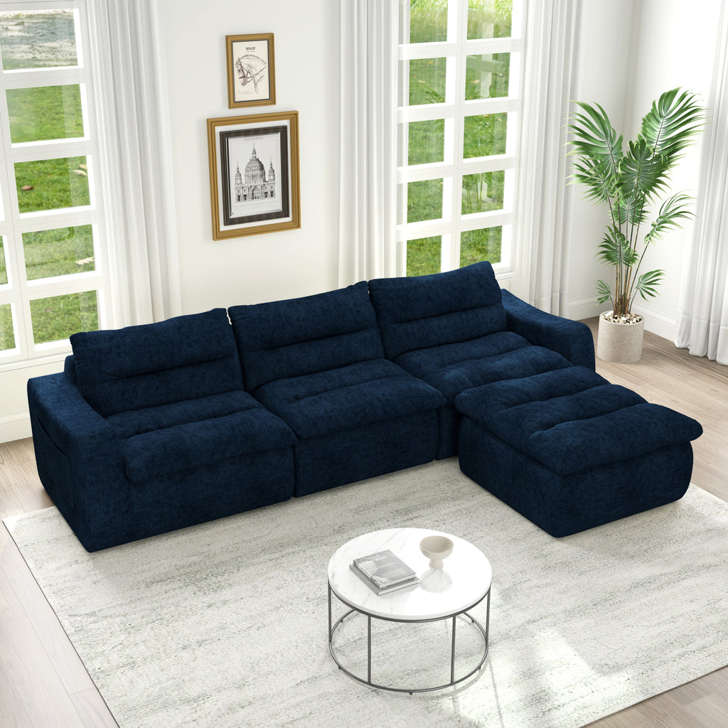 Right sofa seat, L-shaped modular combined sofa, compressed combined sofa, modern lazy style comfortable beanbag sofa-Blue