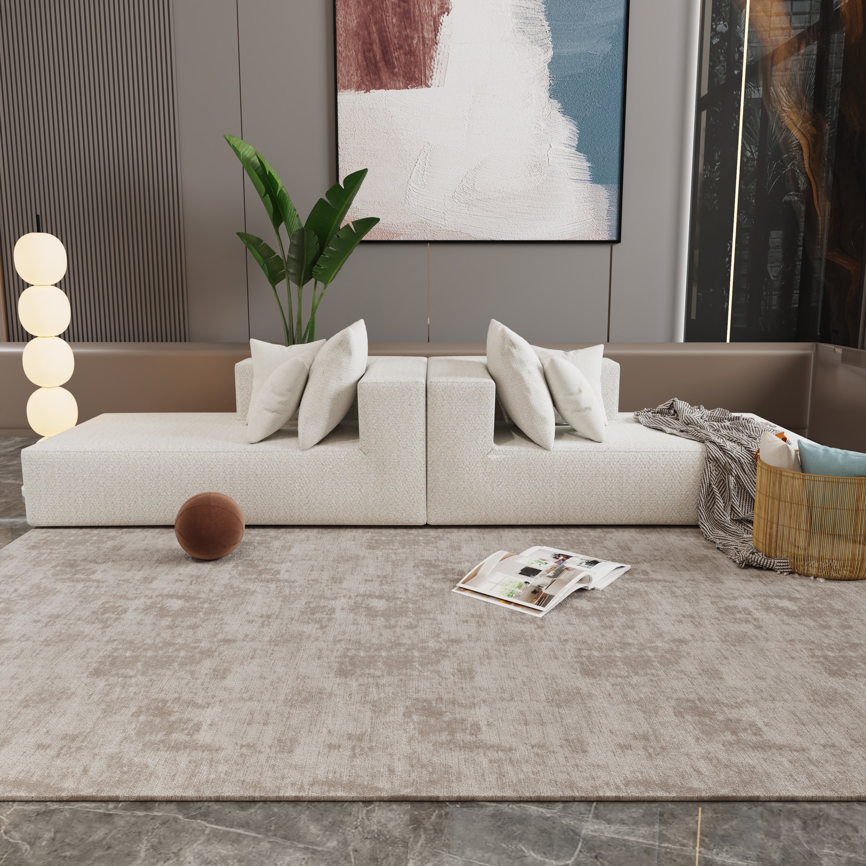 Four seater combination sofa, sofa bed, made of high-density sponge and soft linen fabric, with multiple combination methods (beige)