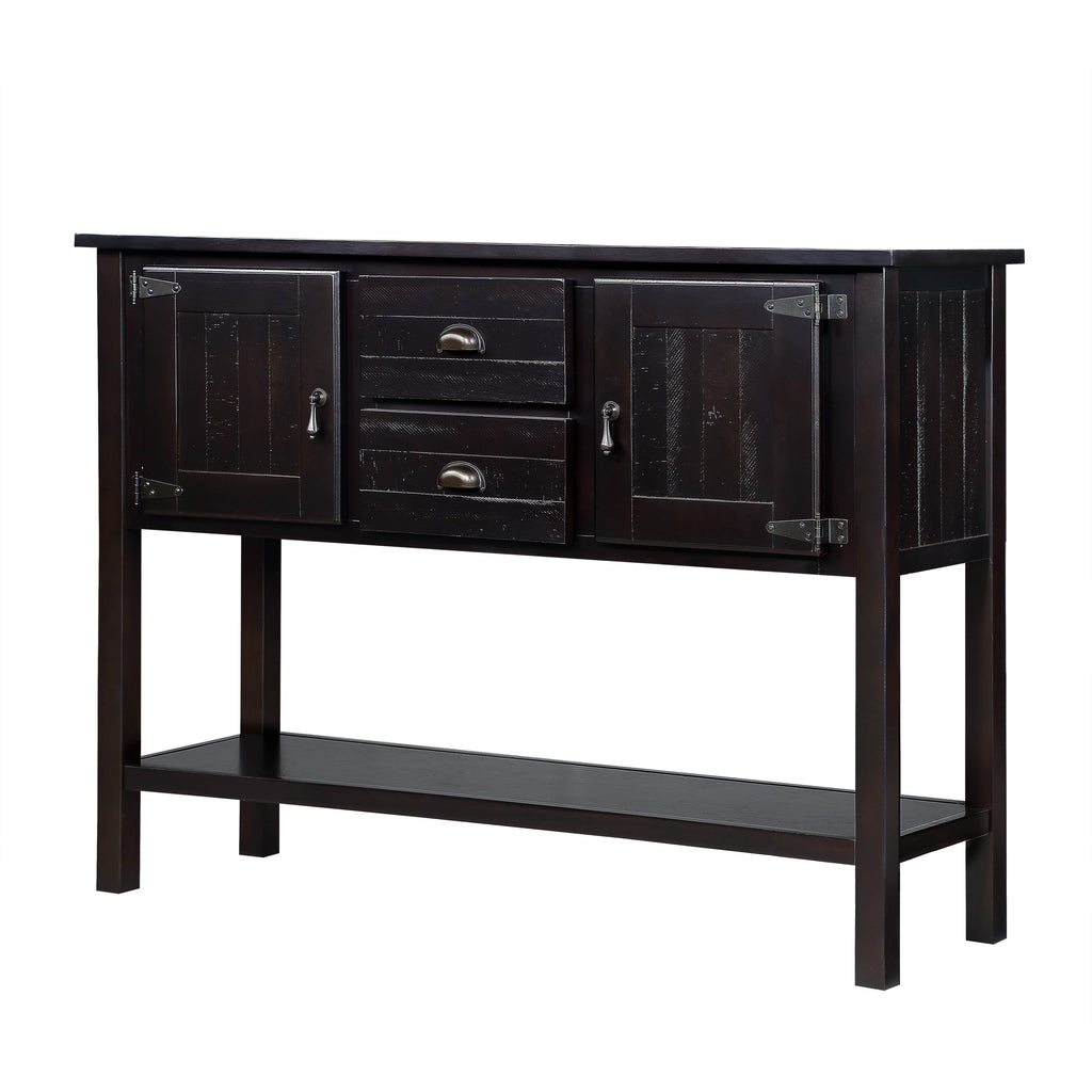 48'' Solid Wood Sideboard Console Table with 2 Drawers and Cabinets and Bottom Shelf, Retro Style Storage Dining Buffet Server Cabinet for Living Room Kitchen Dining Room (Espresso