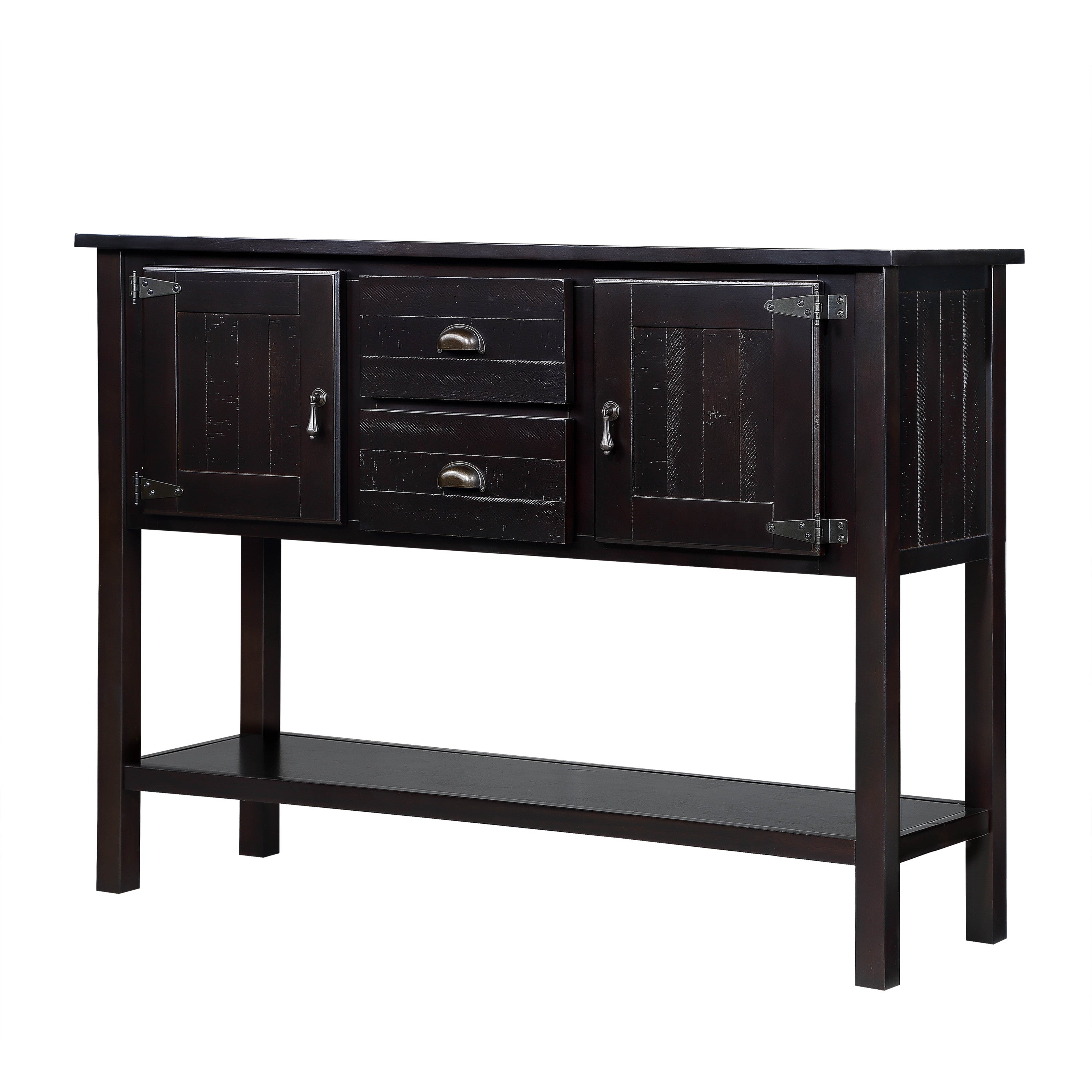 48'' Solid Wood Sideboard Console Table with 2 Drawers and Cabinets and Bottom Shelf, Retro Style Storage Dining Buffet Server Cabinet for Living Room Kitchen Dining Room (Espresso