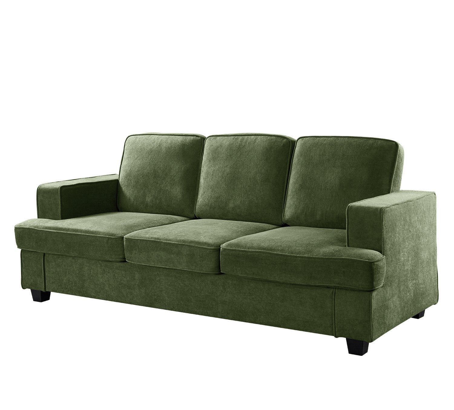 Modern Velvet Sofa, Comfortable 3 Seater Couch with Deep Seating and High-Density Foam, Loose Back Cushions, Wide Arms, Living Room Furniture for Home, Apartment, Office, Green