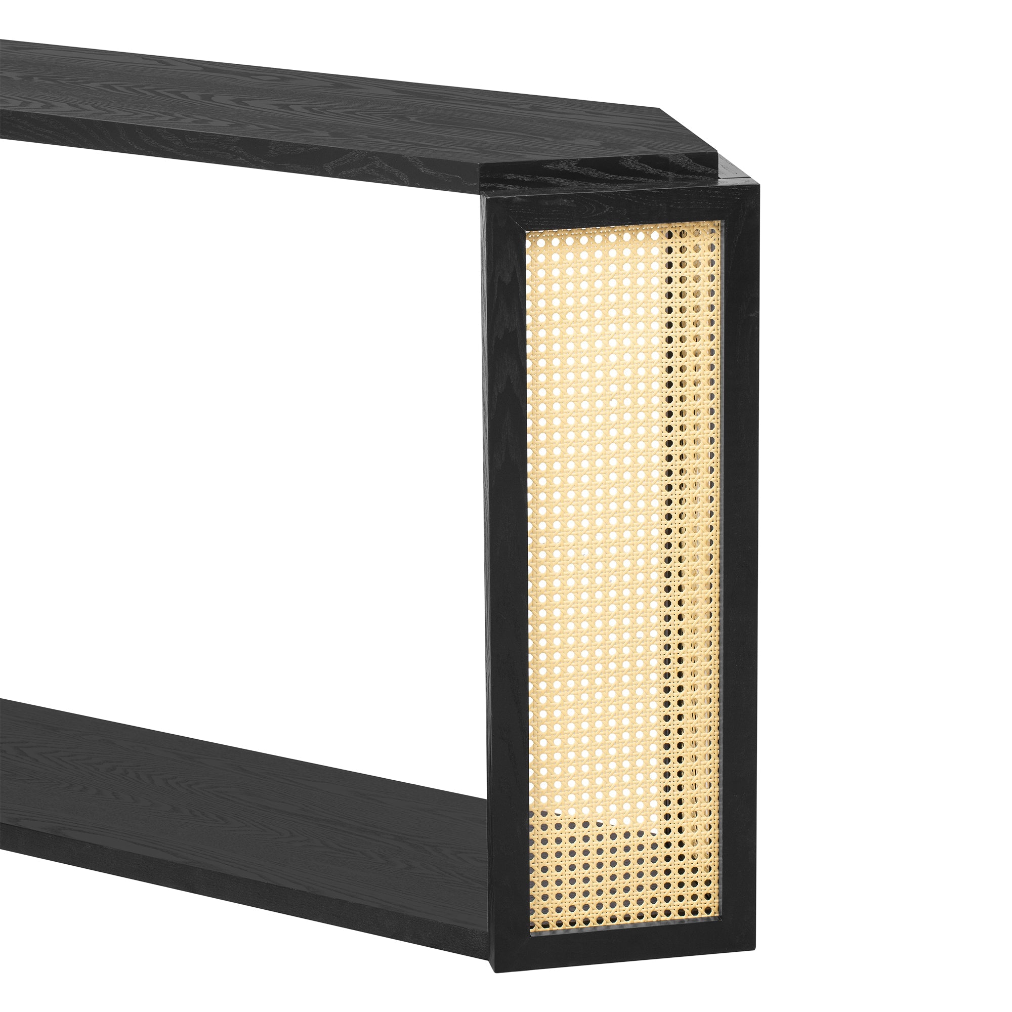 TREXM Narrow Console Table with Unique Irregular Top Design, Entryway Table with Open Shelf, Rattan Sofa Table for Living Room Hallway and Entrance (Black)