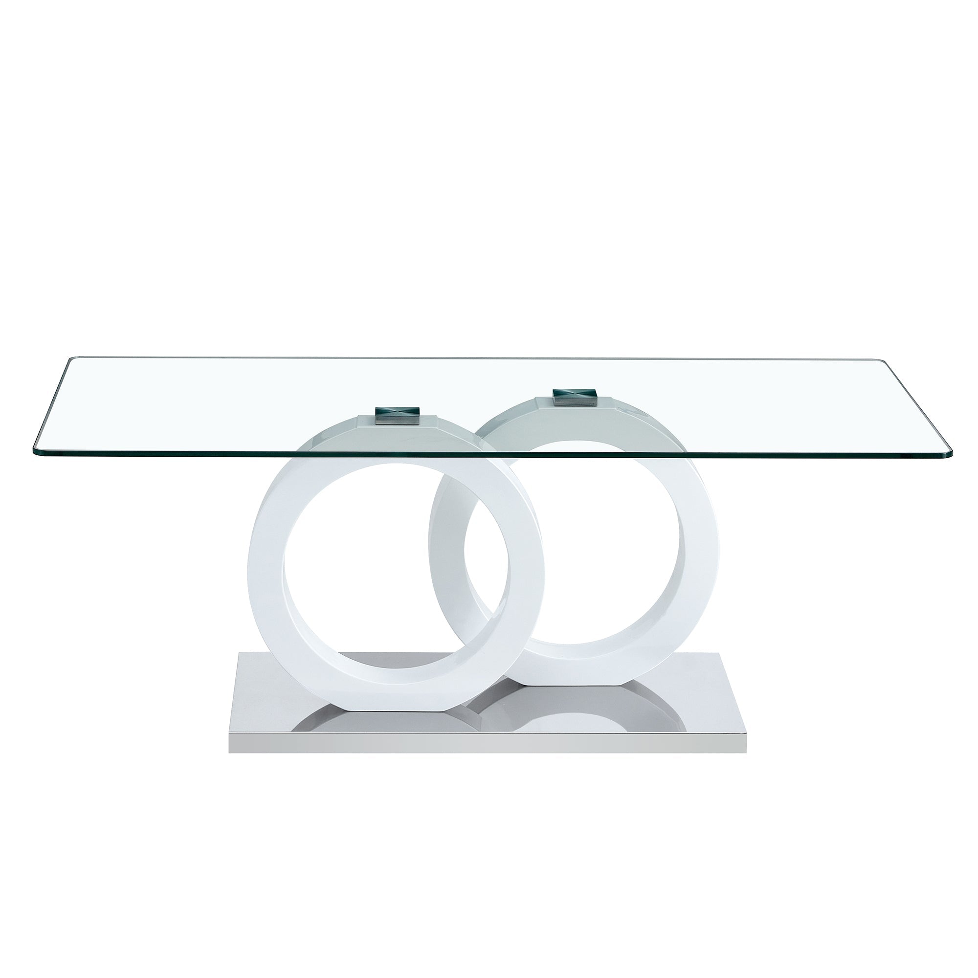 Rectangular modern and fashionable coffee table with tempered glass tabletop and white legs. Suitable for living room.47.2"*25.4"*17.9"