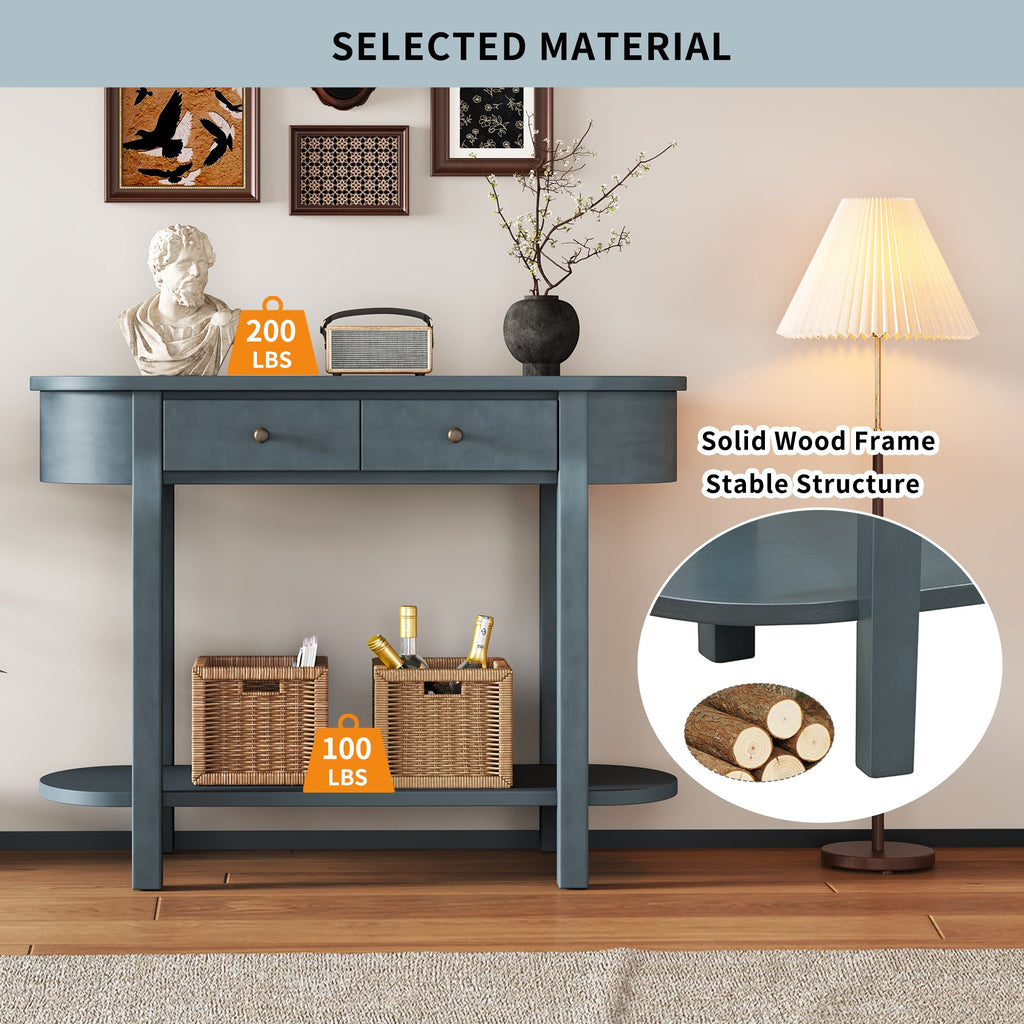 TREXM Elegant Retro Console Table with Curved Design and Smooth Glaze for Entryways, Living Rooms and hallways (Navy)