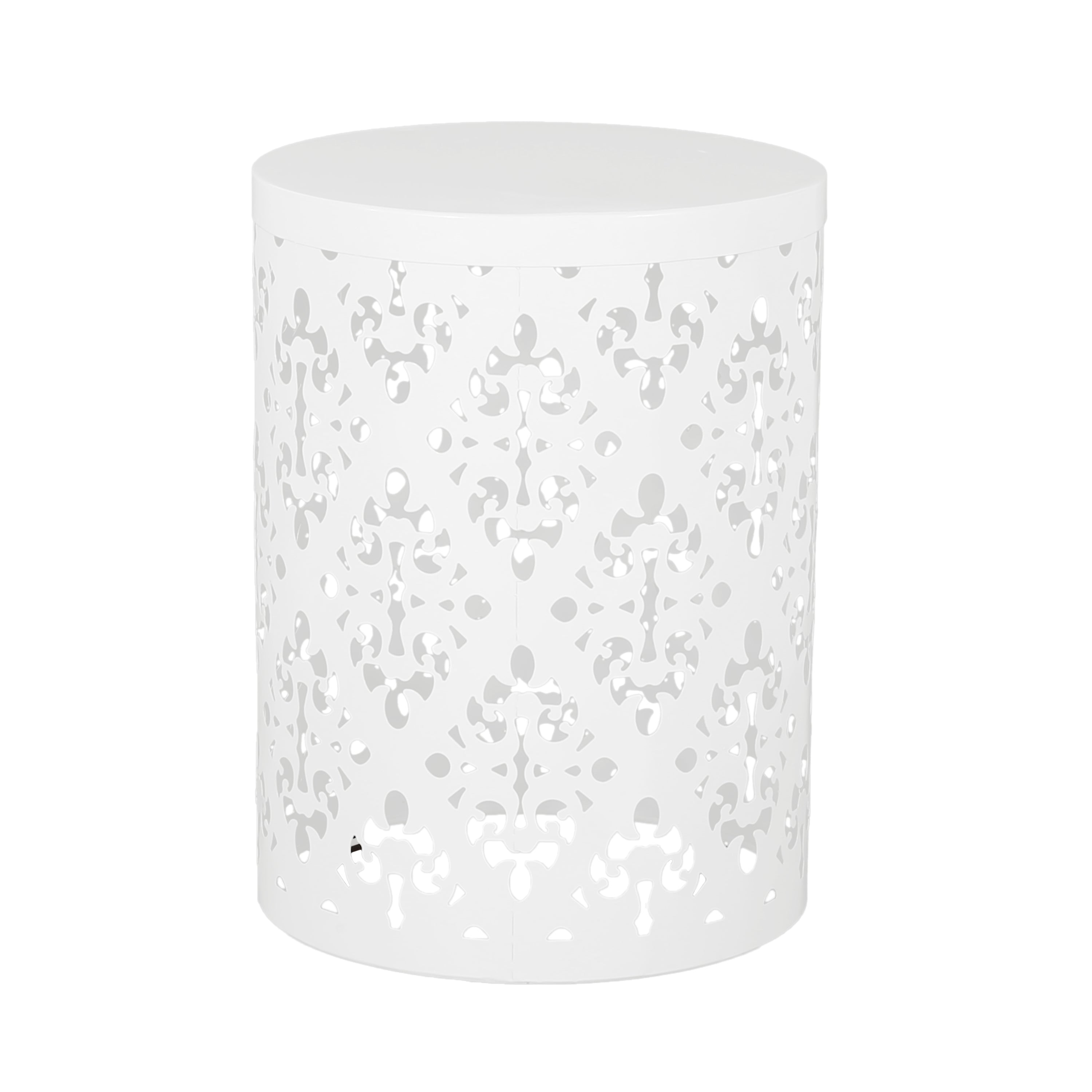 Modern Iron-Cut Design Metal End Table Set of 2 in White