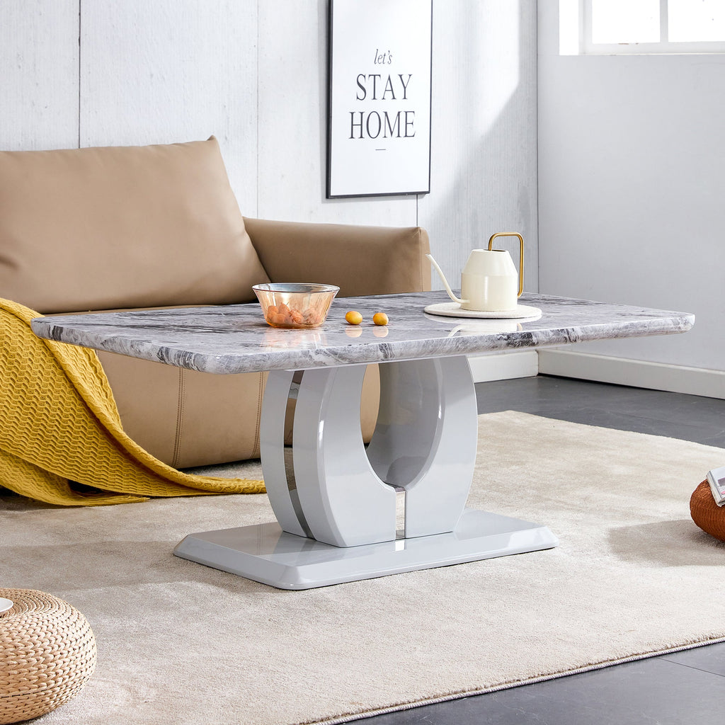 Modern luxury imitation marble light gray tea table,coffee table, paired with silver stainless steel decorative strips.  Computer desk. Game table. CT-1280