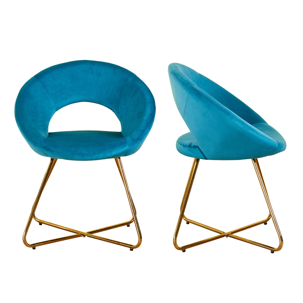 Modern Accent Velvet Chairs Set of 2 Dining Chairs Single Sofa Comfy Upholstered Arm Chair Living Room Furniture Mid-Century Leisure Lounge Chairs with Golden Metal Frame Legs