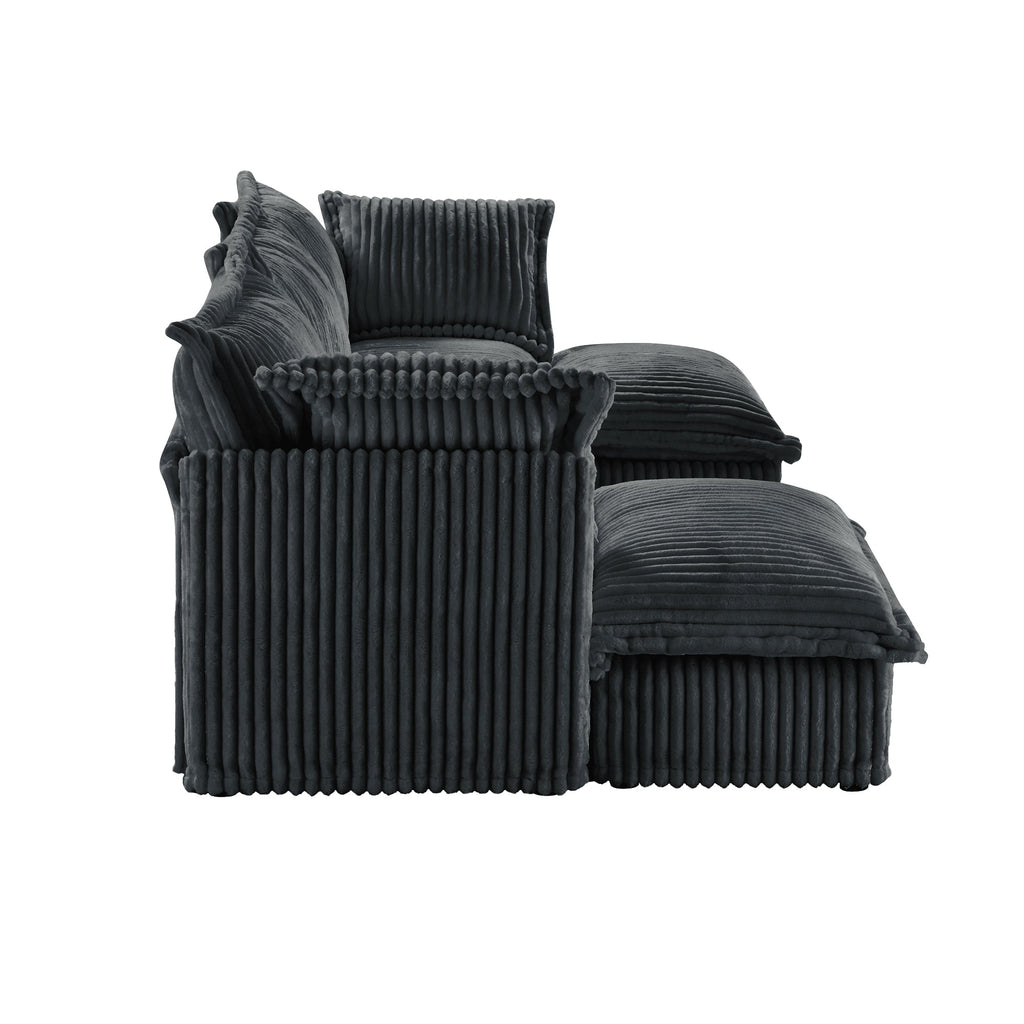 Slipcovered U Shape Sectional Deep Seat Sofa Couch, 3 Seater Sofa with French Edges Design Multiple Big Pillows, Modular Deep Seat Sectional Sofa Comfy Cloud Couch for Living Room, Apartment,Gray