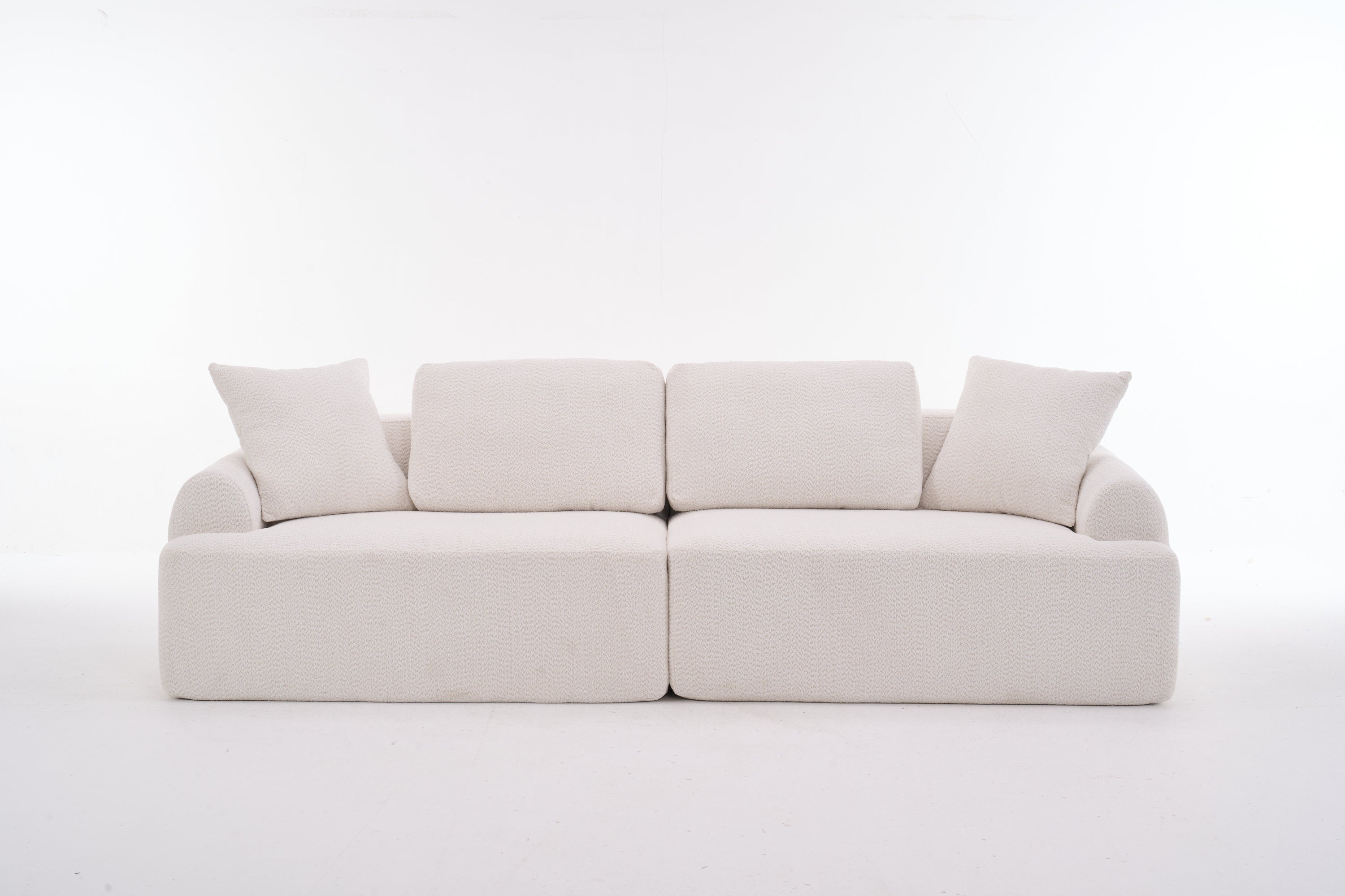 LY-024 BEIGE COMPRESSION SOFA: 4-seater combined sofa, Crochet Yarn Fabric, full sponge compression sofa,combined sofa with 4 pillows for home living/ Home Furniture/ Apartment