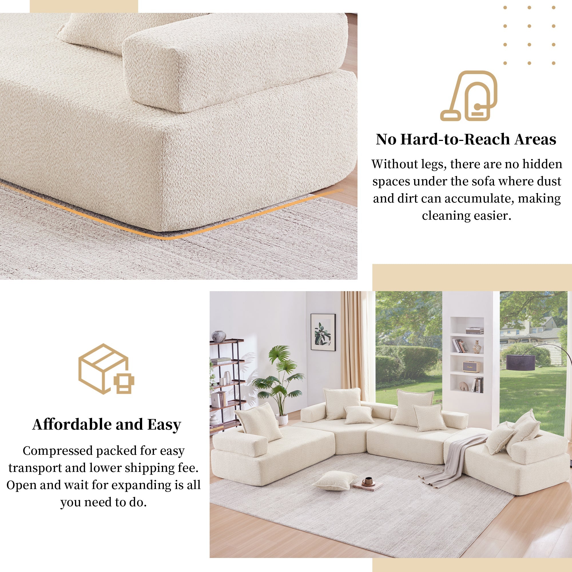 156''Oversized Modular U Shaped Sectional Sofa,Luxury Boucle Floor Couch Set,Convertible Compressed Couch,Spacious Foam-Filled Sofa for Living Room,4 PC Free Combination,2 Colors