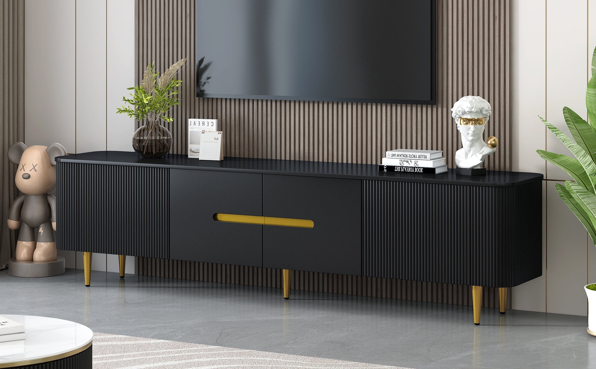U-Can 78.7''Minimalist TV Stand for TVs up to 85 Inches, Modern Entertainment Center Media Console with 4 Spacious Cabinets for Living room(OLD SKU: SJ000125AAB)