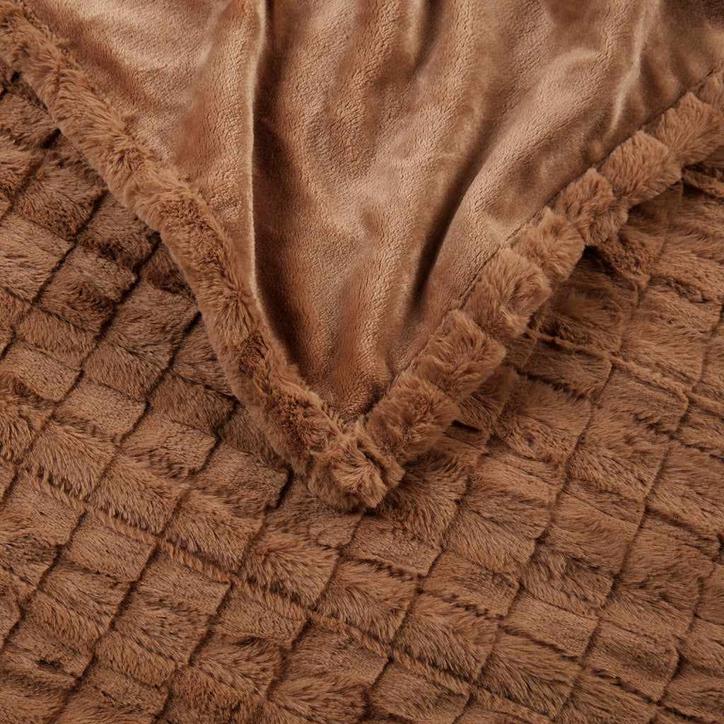 1 PCS 50x70' Oversized Faux Fur Heated Throw Brown Texture