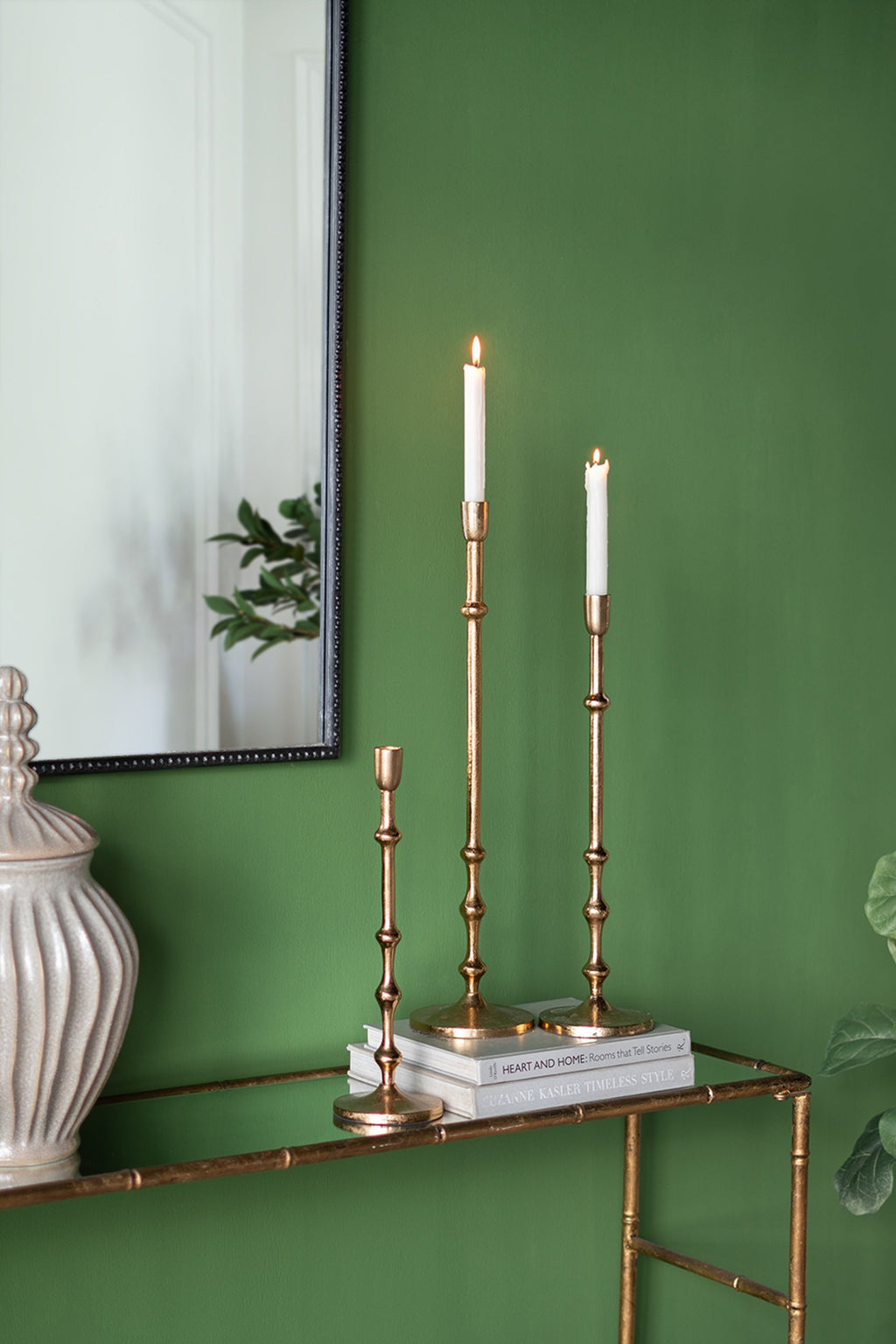 Set of 3, Slender Aluminum Taper Candle Holder with Bead Accents, Bronze
