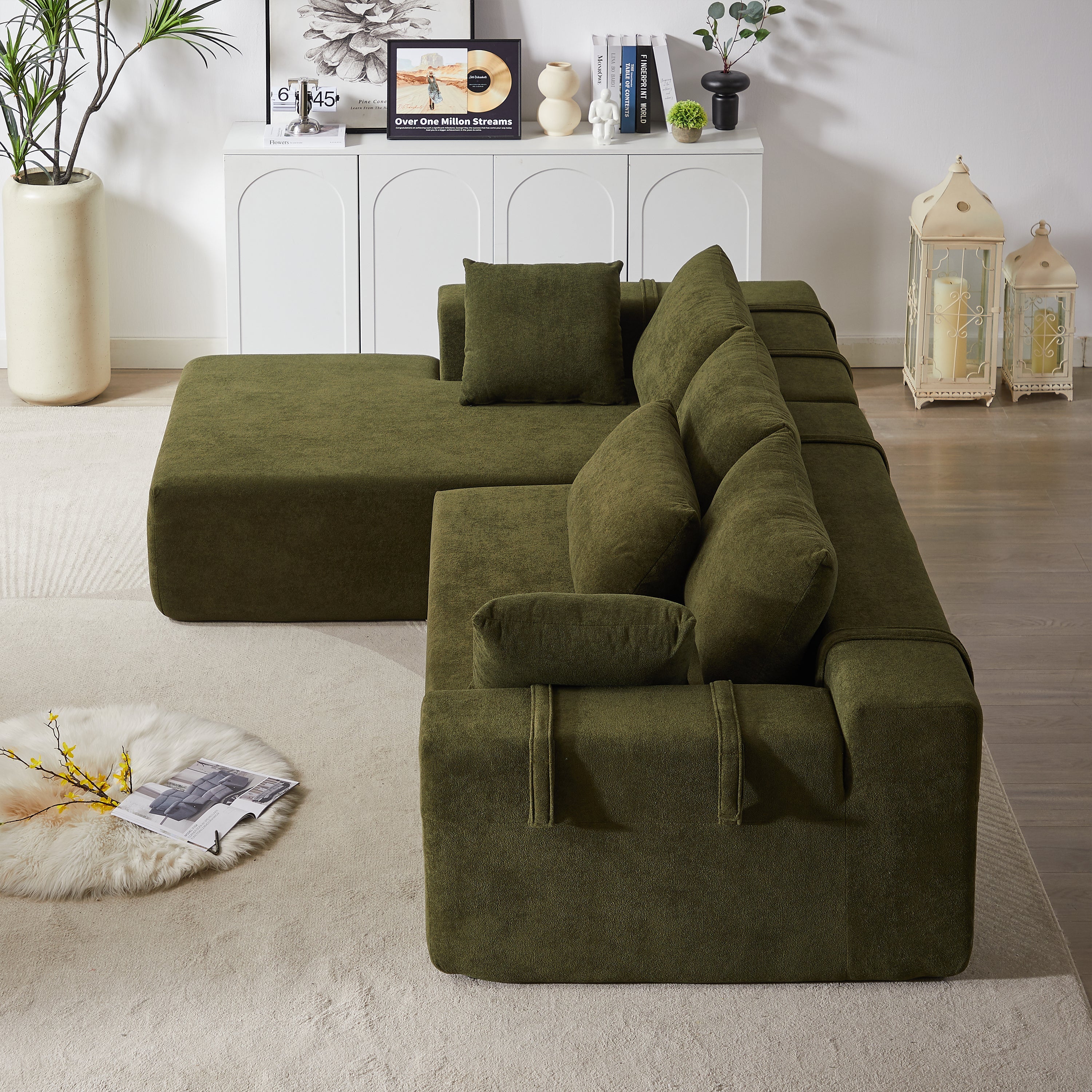 Modern Chenille Upholstered Sectional Sofa Couch Set,Modular 108' L Shaped Sectional Living Room Sofa Set With 6 Pillows,Free Combination Sofa Couch for Living Room,Bedroom(Left Chaise)