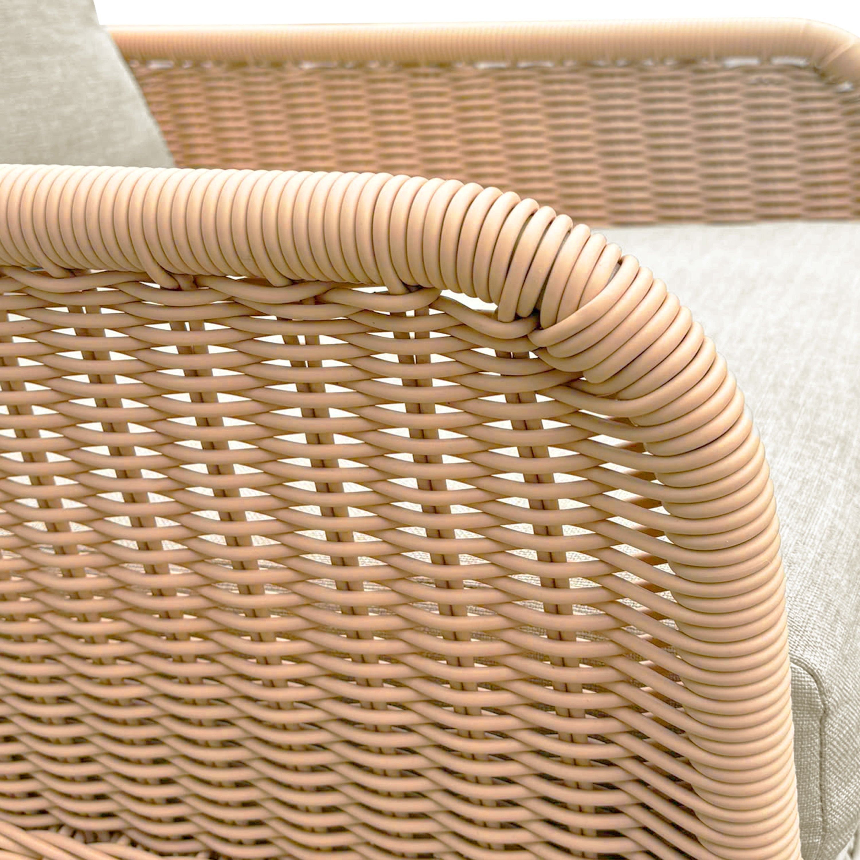 Modern 3-Piece Outdoor Seating Set with Beige Cushioned PE Rattan Rocking Chairs and Wooden Accent Table, Perfect for Patio or Balcony Relaxation