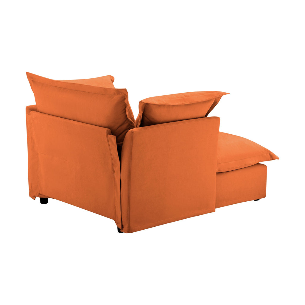 Upholstered Slipcovered Armchair with Ottoman,  Deep Seat Armchair W/ Wide Ottoman for Living Room, Armchair Sets with Large Soft Pillows(Set of 2),Chenille Fabric,Orange