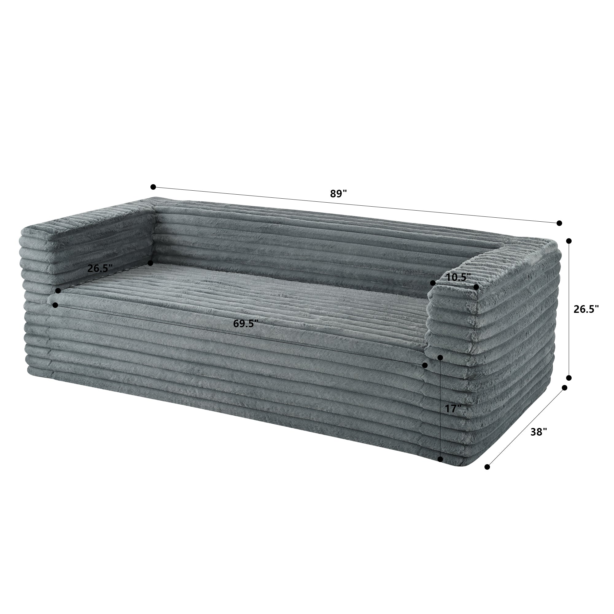 89" Modern Corduroy Couch, 3 Seats Plush Sofa with Squared Arm,Luxury Comfy Seat Super Soft Couches for Living Room,Small Space,Office,Apartment,No Assembly Required