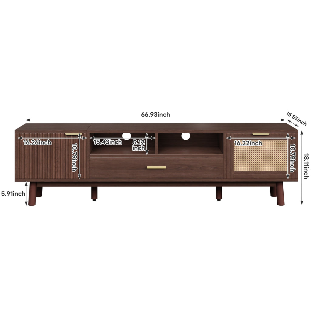 Wood Fashionable TV Stand for 75' TVs, TV Cabinet with Soft-Closing Door and Drop-Down Door Cabinet, Modern TV Consoles for Living Room, Bedroom