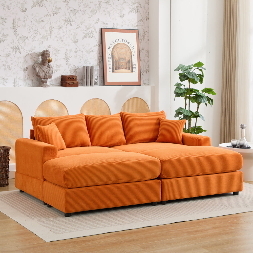Modern Sectional Couch , 2 Pieces Corduroy Couch Cushion Covers , Soft Stretch Sofa Slipcovers with 2pcs Pillows