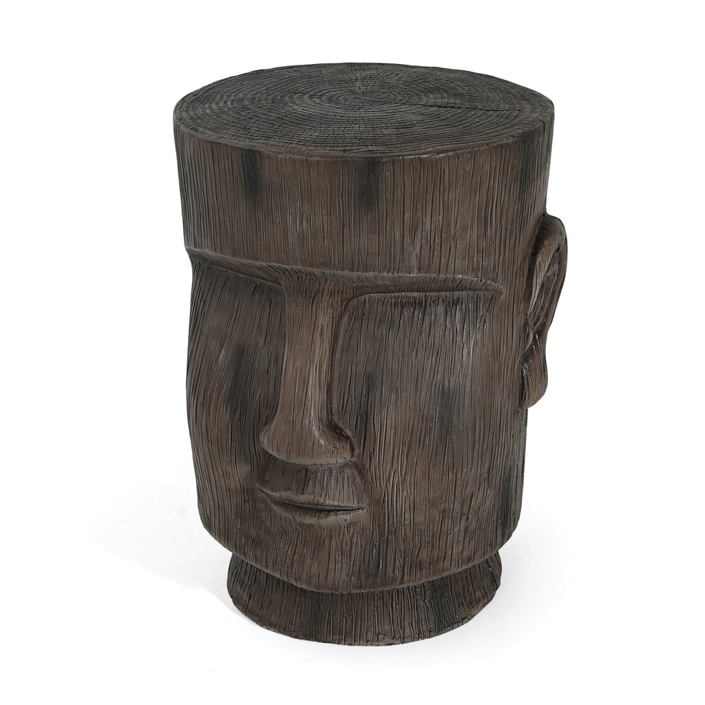 Outdoor Side Table,Easter Island Moai Statue Pedestal End Table Stool,For Home Patio Deck Sunroom Garden Balcony Yard Lawn,Light Grey Color