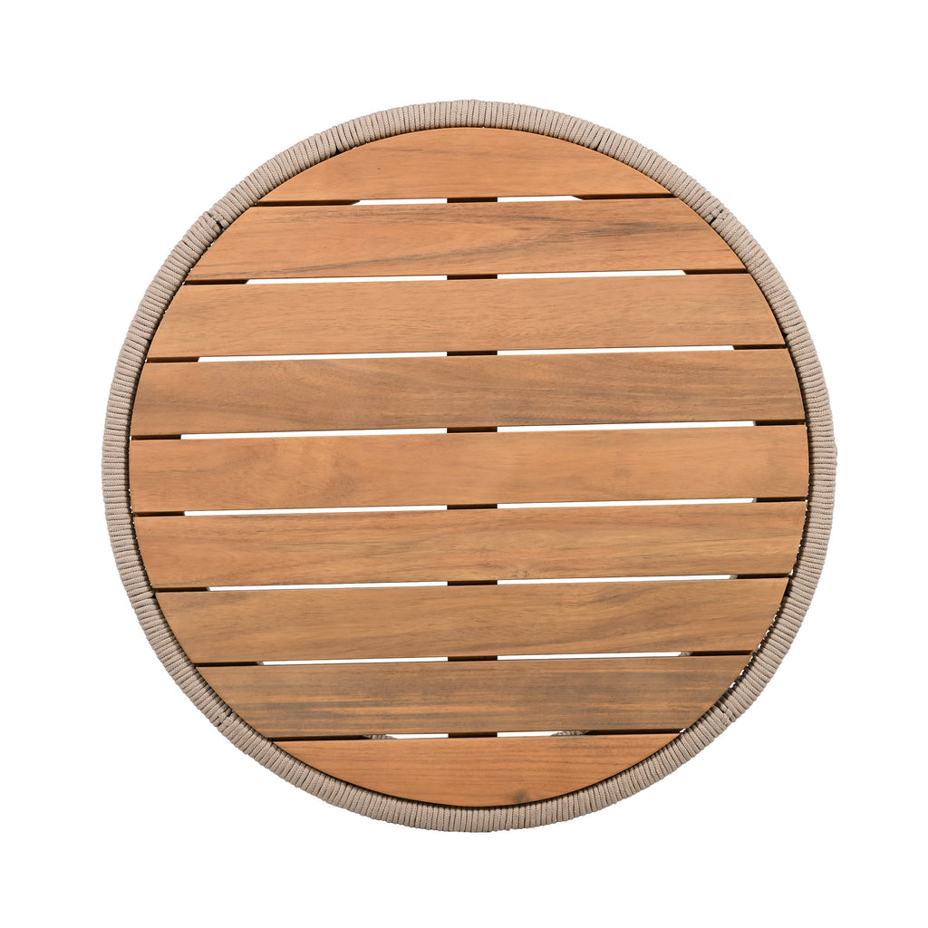 Outdoor Rattan rope & Acacia Wood Coffee Table - Patio Balcony Furniture for Garden, Yard, Balcony - Weather Resistant(Rope Beige, Natural Iron)