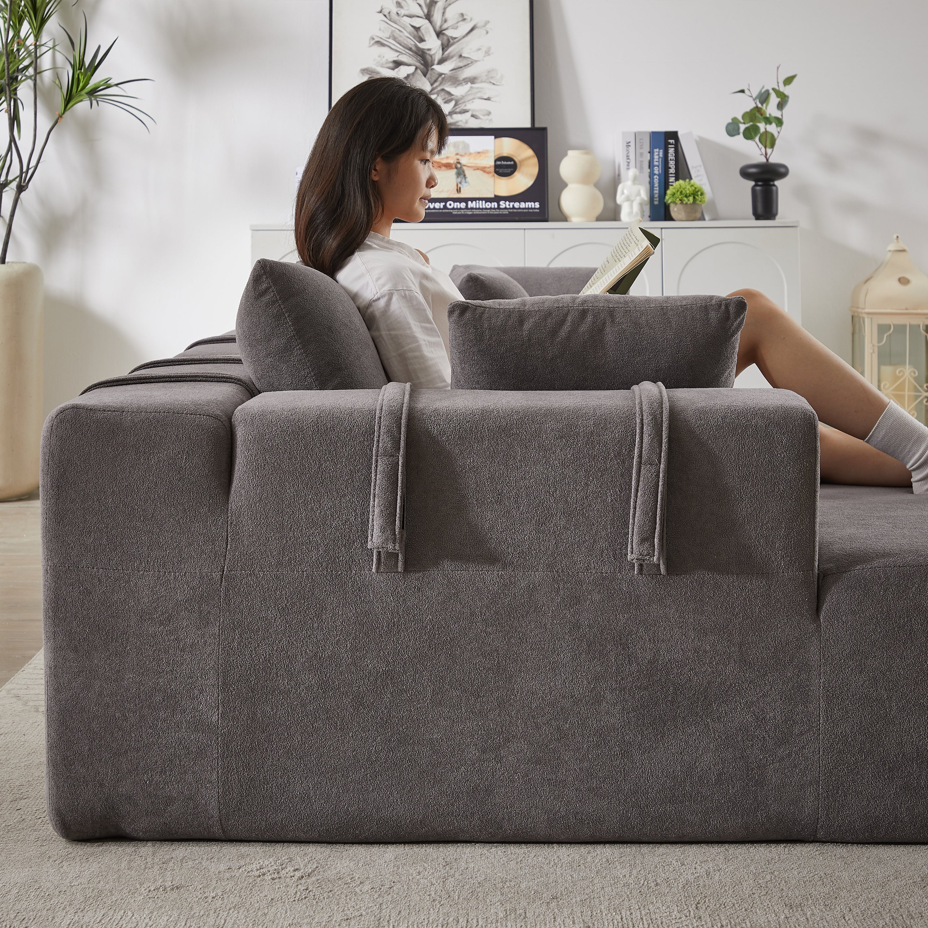 Modern Chenille Upholstered Sectional Sofa Couch Set,Modular 108' L Shaped Sectional Living Room Sofa Set With 6 Pillows,Free Combination Sofa Couch for Living Room,Bedroom(Left Chaise)