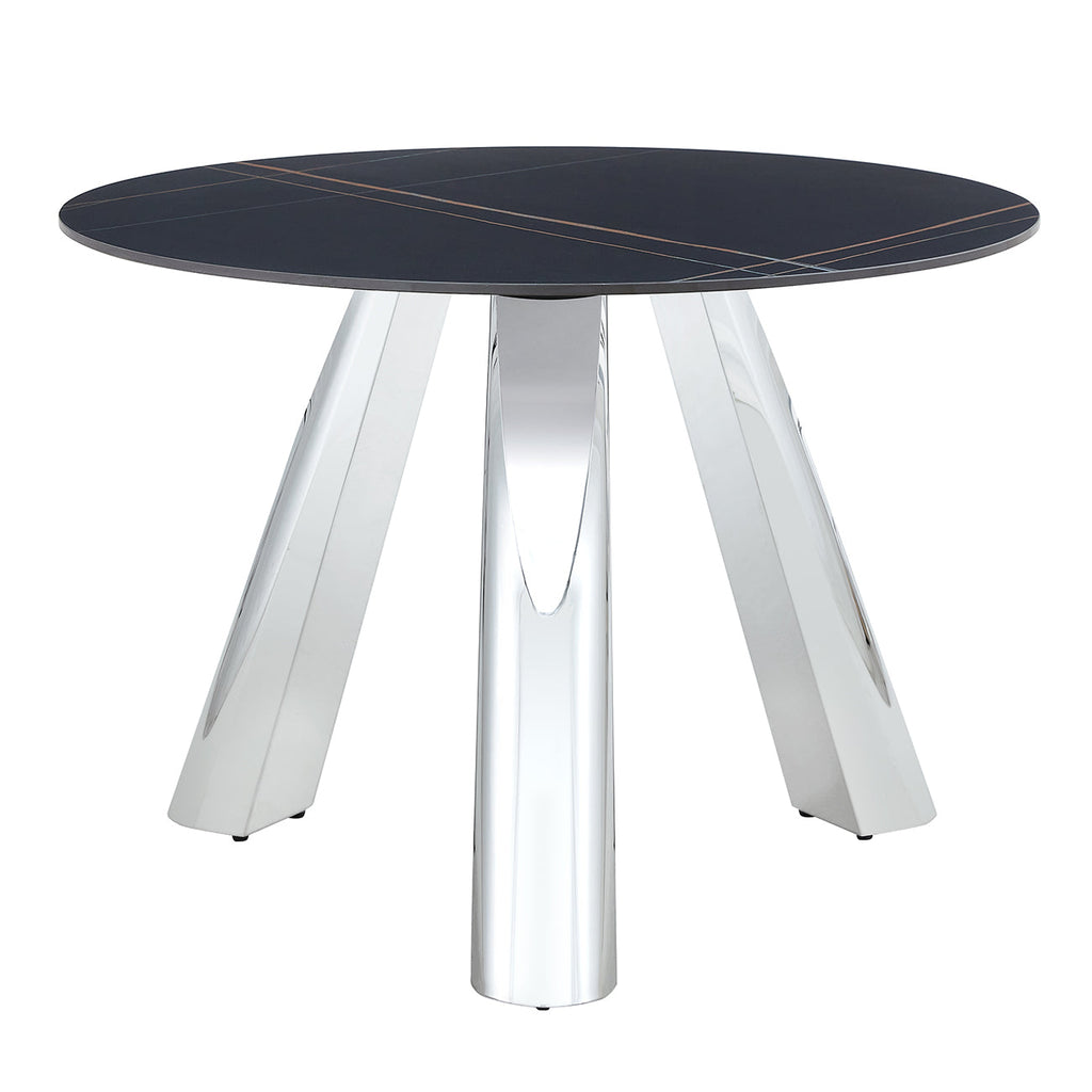 42' Luxury Sintered Stone Table: 0.45' Durable Top + 6' Steel Legs,350lb Capacity, Stain/Heat-Resistant Black Veined Surface - Modern Minimalist DesignW1512S00111