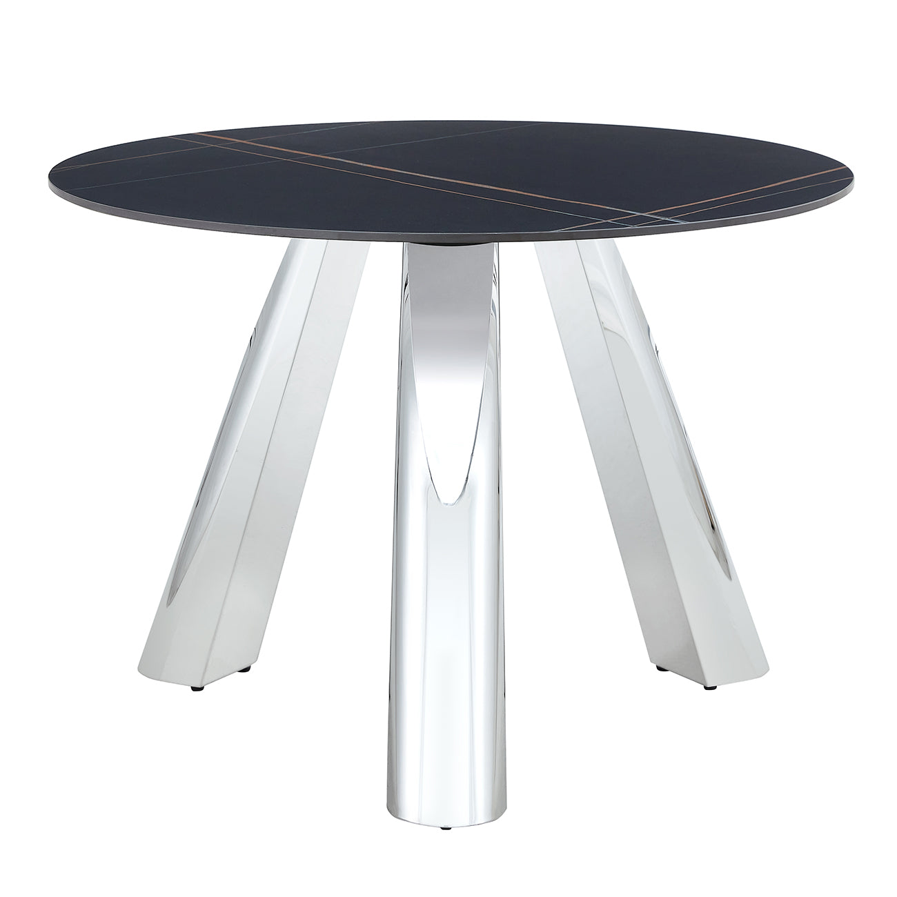 42' Luxury Sintered Stone Table: 0.45' Durable Top + 6' Steel Legs,350lb Capacity, Stain/Heat-Resistant Black Veined Surface - Modern Minimalist DesignW1512S00111