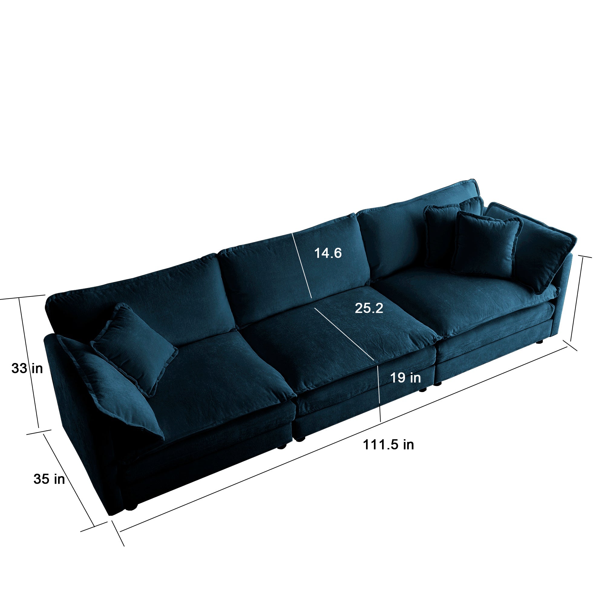 3 Piece Sofa Set Oversized Sofa Comfy Sofa Couch, 2 Pieces of 2 Seater and 1 Piece of 3 Seater Sofa  for Living Room, Deep Seat Sofa Blue Chenille