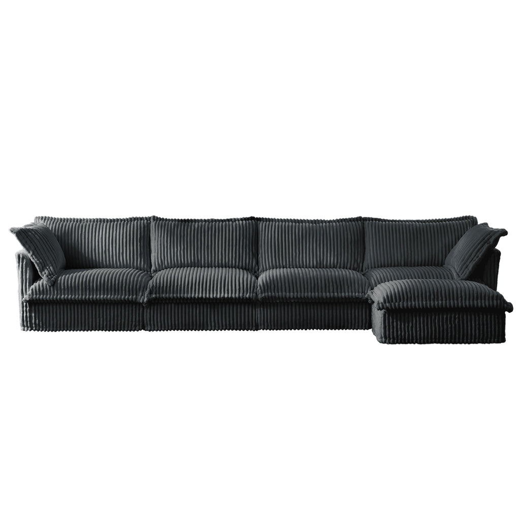 Slipcovered L Shape Sectional Long Sofa Couch, 4 Seater Sofa with Suppleness Armrests,Deep Seat Sofa with 2 Big Pillows, Comfy Couch for Living Room, Apartment, Gray
Corduroy Fabric