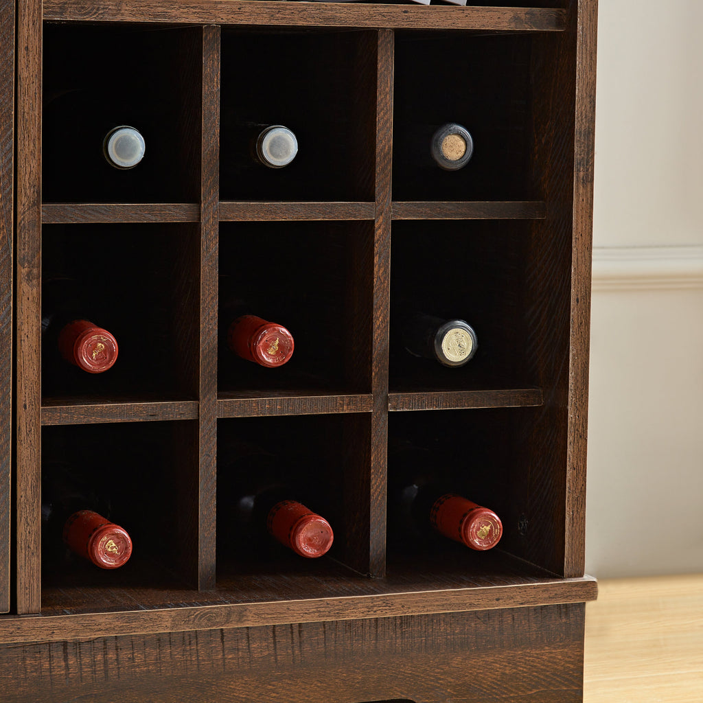 Farmhouse Coffee Bar Cabinet Bar Cabinet with Wine Rack Barn Door Buffet Sideboard Cabinet with Drawer, Adjustable Storage Shelves, Wooden Accent Cabinet for Kitchen, Living Room, Dining Room  Espress