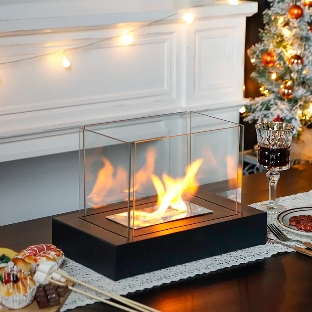 360° View Rectangular Tabletop Fire Bowl With Four-Sided Glass