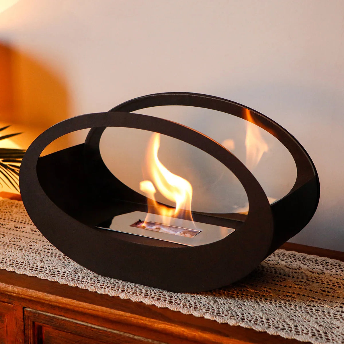 16x9.5"Black Metal Tabletop Fireplace