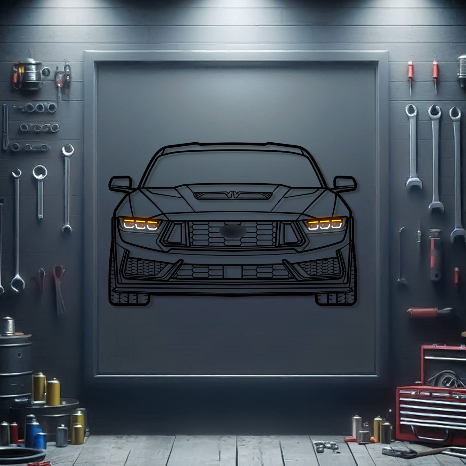 Mustang Front View Metal Neon Car Wall Art - MTN0233