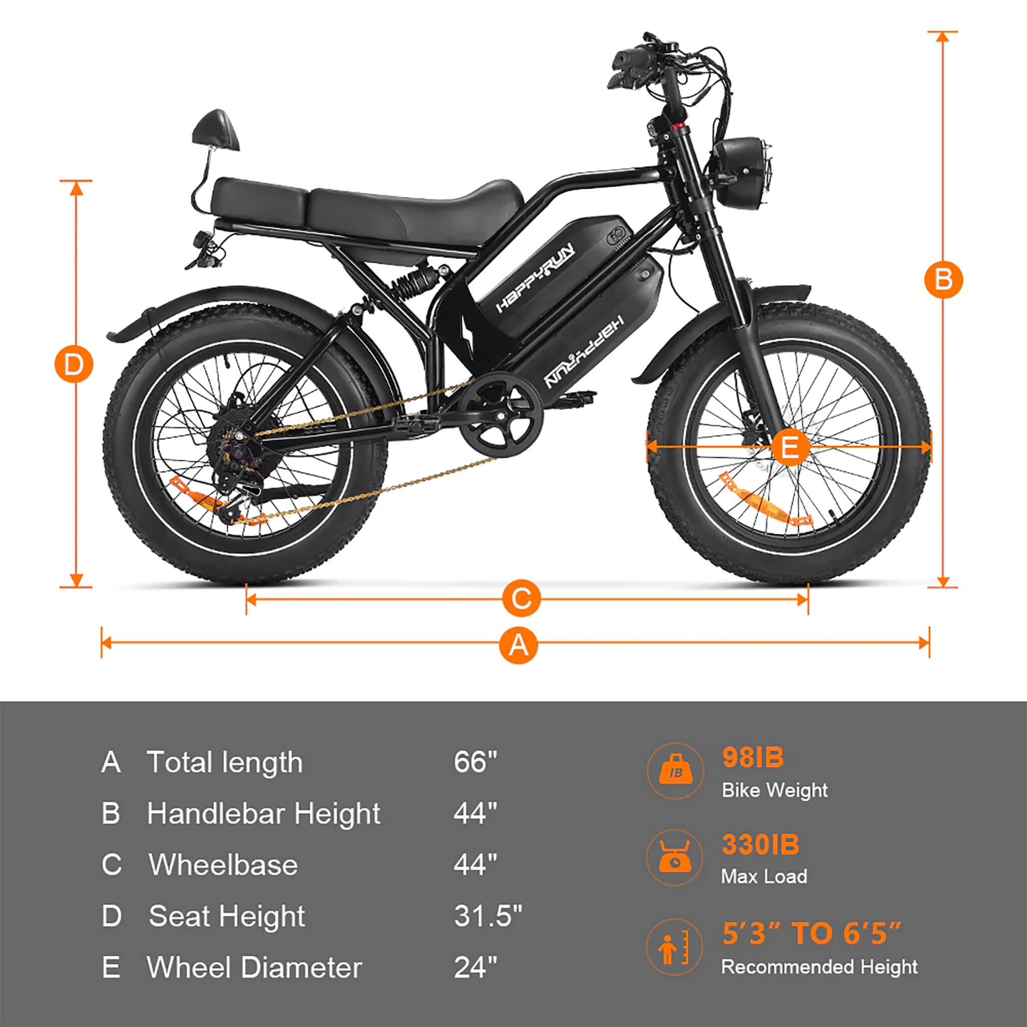 HappyRun G70 (G70 Pro) Long Distance Dual Battery Electric Fat Tire Cargo Bike (SAK81369)